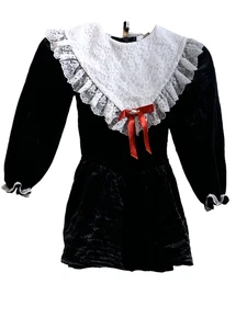Picture Perfect Girls 6X Black White Lace Trim Velvet Dress Vintage - Picture 1 of 2
