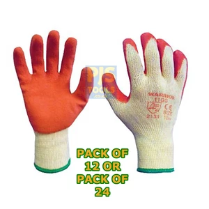12 or 24 pairs x Latex coated rubber palm grip gloves builders gardeners gripper - Picture 1 of 1