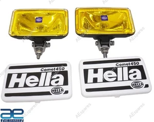 Par de luces amarillas de conducción puntual Hella Comet 450 con cubierta y bombilla H3 55W 12V - Imagen 1 de 7