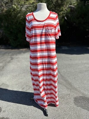 Vestido OLD NAVY Mujer Grande Rojo Blanco Rayas Maxi Un Bolsillo Manga Corta Foto 1 de 4