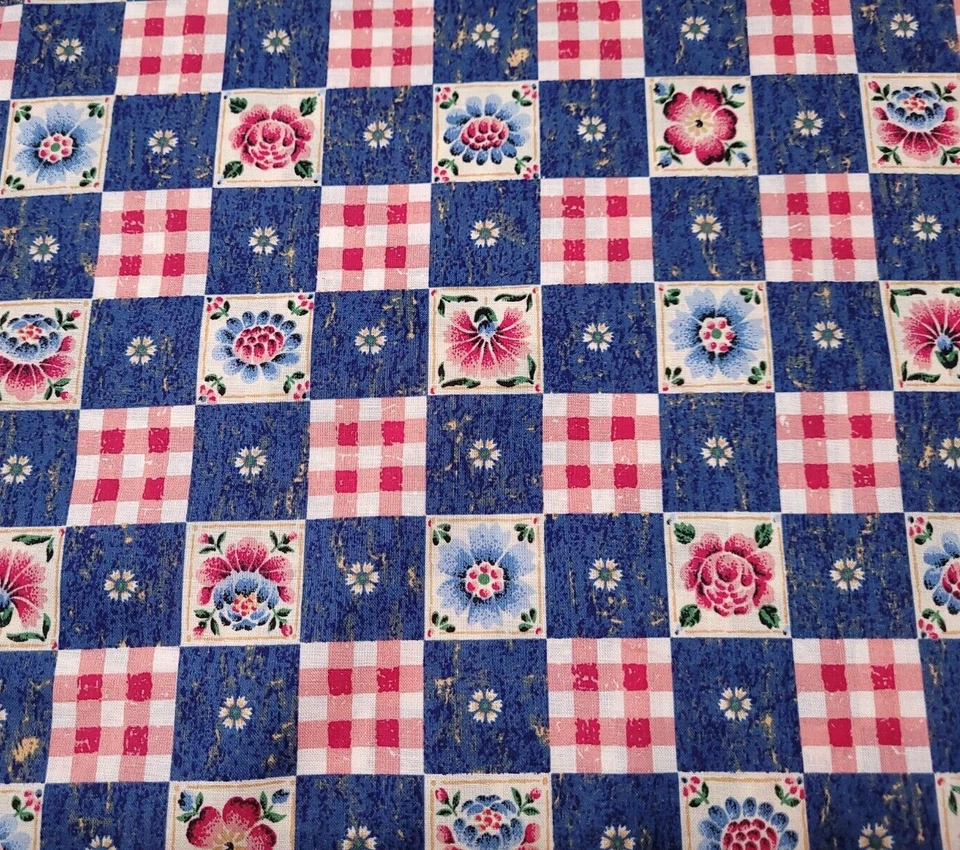 Faux Patchwork Floral Gingham BTY The Kesslers Concord SELVEDGE STAINS - Image 1 of 4
