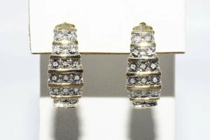 17 CT NATURAL ROUND CUT DIAMONDS & HORIZONTAL BAR J-HOOP EARRINGS  - Picture 1 of 6