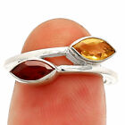Natural Hessonite Garnet & Citrine 925 Sterling Silver Ring S.6 Jewelry R-1235