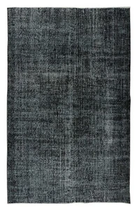 6.7x10.4 Ft Vintage Handmade Turkish Rug Over-Dyed in Black for Modern Interior - Picture 1 of 5