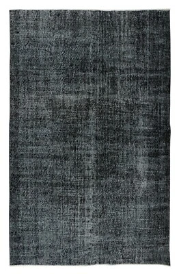 6.7x10.4 Ft Vintage Handmade Turkish Rug Over-Dyed in Black for Modern Interior - Image 1 of 4