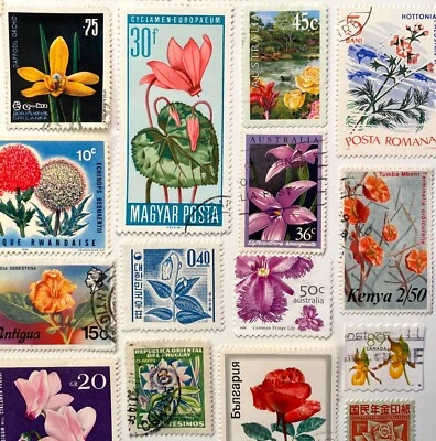 25 Stamp FLOWER POWER Fun Pack // Random Lot of 25 World Floral Stamps - Image 1 of 3