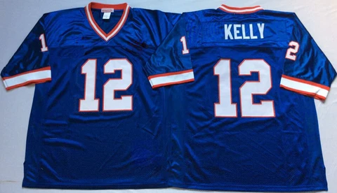 Blue White Retro American Football Jersey 12# Jim Kelly Jersey Custom Stitched Cover