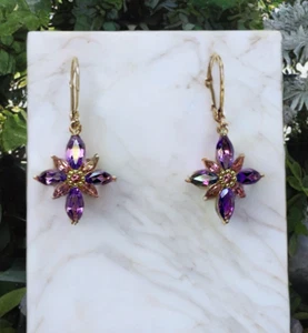 Pendientes Amatista y Turmalina - Tapa Trasera - Oro 9ct - 2,6 gramos - 3,3 cm x 1,6 mm - Imagen 1 de 4
