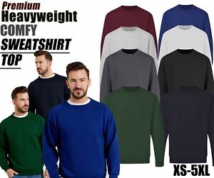 Mens Plain Sweatshirt Heavyweight Jumper Jersey Sweater Pullover Work Casual Top
