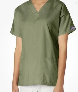 Cherokee Workwear Women's Classic 3-Pocket V-Neck Scrub Top Size S olive green - Picture 1 of 8