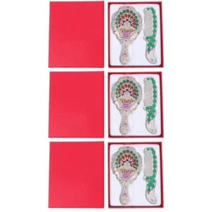 3 Sätze tragbarer Make -up -Spiegel Mini -Waschtischspiegel mit Kamm Eleganter - Bild 1 von 12