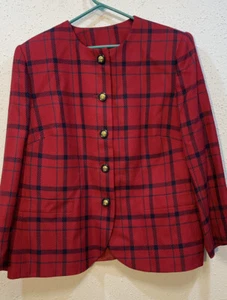 Kasper II Women's Red Plaid Blazer Jacket Coat Sz 18 EUC Wool Blend - Picture 1 of 13