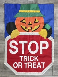 Vintage Halloween Stop Trick or Treat Jack O’ Lantern Flag 39x27 Garden Yard - Picture 1 of 6