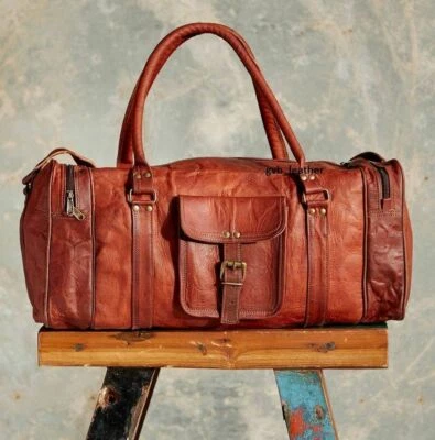 Leather Weekend Bag Genuine Travel Duffle Sports Cabin Gym Holdall Luggage Bag - Image 1 of 4