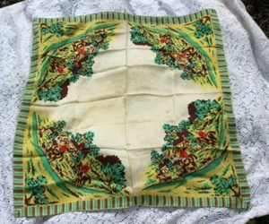 Vintage Art Deco 1940's Suberban Scene With Horses Woman's Scarf 30 x 32 - Picture 1 of 4