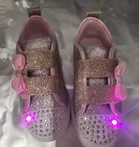 Skechers Sport Lights Crystal Stars Sneakers Girls Toddler Size 11 pink gold - Picture 1 of 2