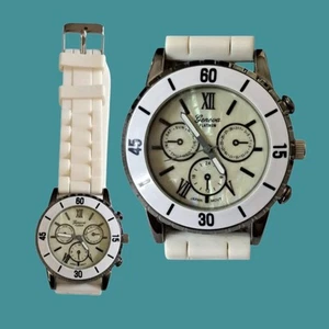 Geneva Platinum 2241 Unisex Watch Mother of Pearl Dial White Silicone Band New B - Picture 1 of 12