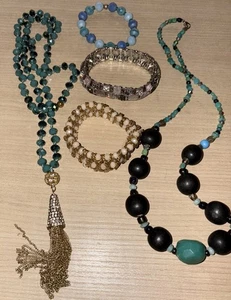 5 Artículos - Collares Pulseras Joyería Brillante Cristales Azules - Imagen 1 de 7