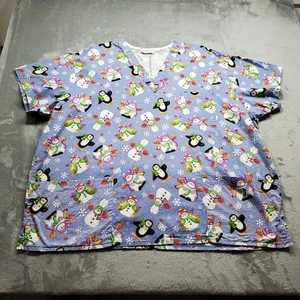 Blusa Médica Muñeco de Nieve y Pingüino Holiday Gráficos Cuello en V 2 Bolsillos Azul Wm Talla 3XL - Imagen 1 de 10