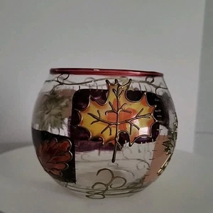 Vintage Fall Leaf Hand Painted Votive Candle Holder 3.25 inches Tall - Bild 1 von 4