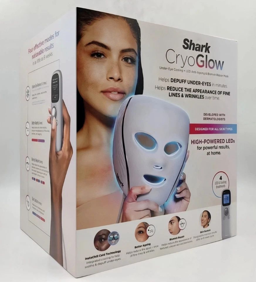 Shark CryoGlow LED AntiAgeing Blemish Mask with UnderEye Cooling FW312UK X7