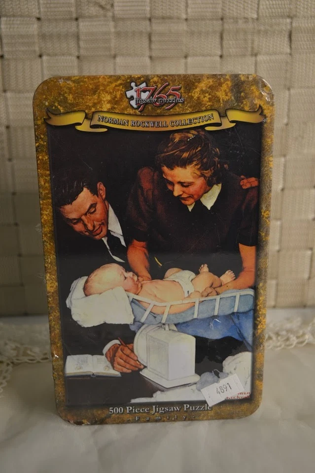 Norman Rockwell Weighing Baby- 500 PC Puzzle in a Tin by 1765 Jigsaw