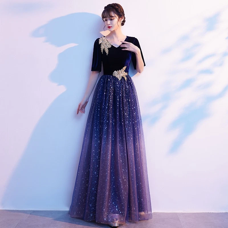 Mujeres Maxi Vestido de Terciopelo Elegante Manga Larga Formal Vestido para Escenario o Evento Grupal Foto 1 de 1