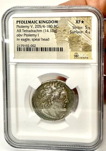 Ptolemaic Kingdom Ptolemy V. 205/4-180 BC AR Tetradrachm NCG XF* Ancient Coin - Picture 1 of 4