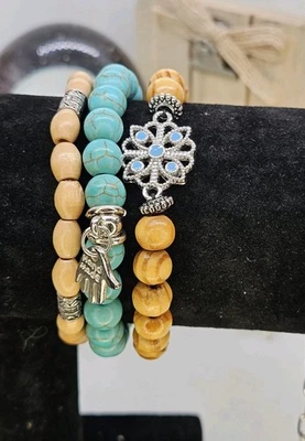 Привлекательный бирюзовый набор из 3 браслетов с подвесками - Изображение 1 из 4