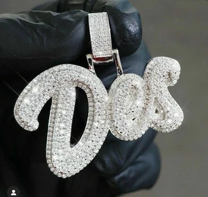 2 CT Lab Created Diamond Men's Custom Name "DES" Charm Pendant 14K Gold Plated - Picture 1 of 4