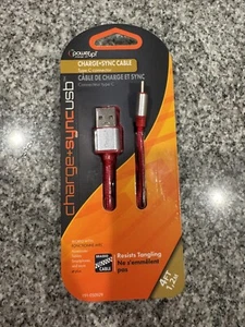 Power Up Charge And Sync Cable 4’ Red USB to USB-C - Zdjęcie 1 z 2