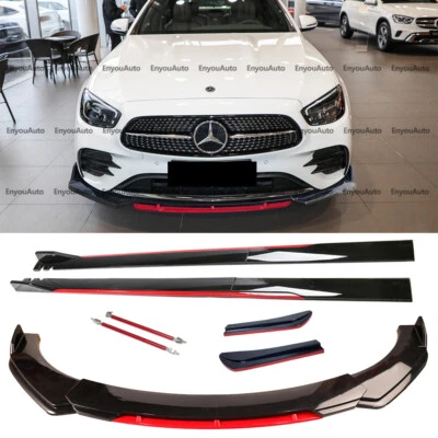 For Mercedes-Benz E200 E300 E450 Front Bumper Lip 86" Side Skirt Black Red - Imagem 1 de 4