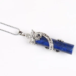 Dragon Wrapped Gemstone Pendant Amulet Black Onyx Red Jasper Opalite Lapis - Picture 1 of 5
