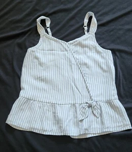 Abercrombie Kids Blue White Bow Stripe Tank Blouse Girls 9/10 Adjustable Straps - Picture 1 of 6