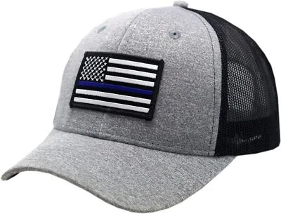 Blue Line Flag Snapback Trucker Mesh Heather Grey/Black Hat - Image 1 of 3