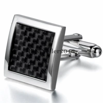 Gemelos de rejilla clásica de acero inoxidable vintage de fibra de carbono para hombre regalo de boda Foto 1 de 3