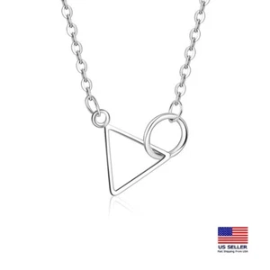 Fashion Women 925 Sterling Silver Necklace Retro Simple Triangle Circle 2008 - Picture 1 of 3