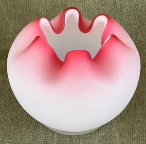Fenton SATIN Glass White to Red Rose Bowl w/ Ruffled Top Rim (3-3/4") - Picture 1 of 3
