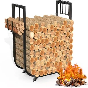 41Gal Firewood Rack Holder with 6 Hooks, Sturdy In/Outdoor Log Storage Organizer - Picture 1 of 12