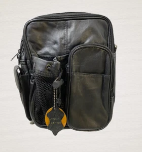 Elegante Bolso de Cuero Negro Crossover Múltiples Bolsillos Malla Bolsillo Adj Correa Cremallera NUEVO - Imagen 1 de 5