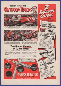 Vintage 1952 SCHICK INJECTOR Razor & Blades Outdoor Tricks Shaving 50's Print Ad - Picture 1 of 1