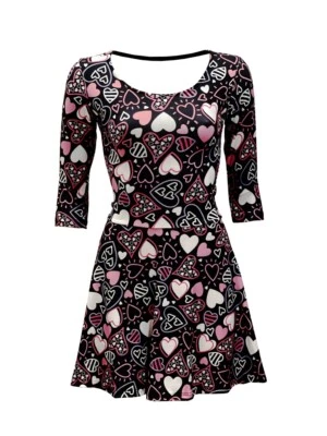 Women's Love Hearts Heart Sleeve Swing Rockabilly Retro Skater Dress Alternative - Image 1 of 2