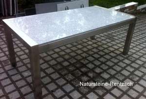 Gartentisch Wohnzimmertisch 220x100 Naturstein hell Gestell Edelstahl Esstisch - Bild 1 von 1