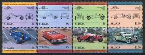 St Lucia 1984, Automobile/car I set, 4 pairs, 8v VF MNH, Mi 652-59 cat 4,4€ Cover