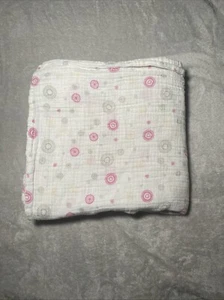 Aden & Anais Baby Blanket Pink Gray Circles Inside Circle White Muslin Swaddle - Picture 1 of 4