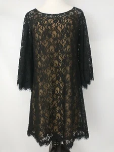 Flying Tomato Black Lace Dress Over Nude Slip Womens Size S - Picture 1 of 4