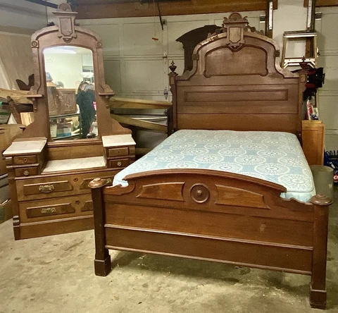 Matching Walnut Renaissance Revival Bed and Dresser Circa 1870 Cover