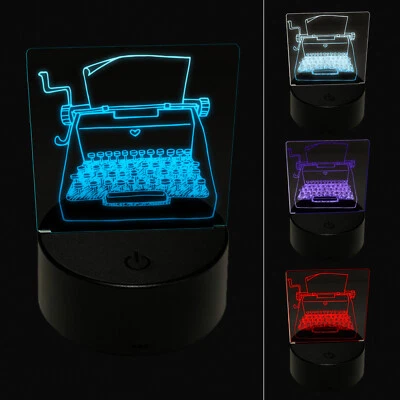 Retro Hand Drawn Vintage Typewriter With Blank Paper LED Night Light Sign Lamp - Image 1 of 4