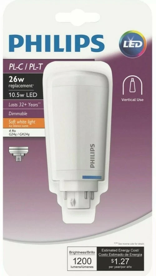 PHILIPS PL-C/T LED 26W REPLACEMENT 10.5W LED TUBE LIGHT BULB DIMMABLE SOFT WHITE - Image 1 of 1