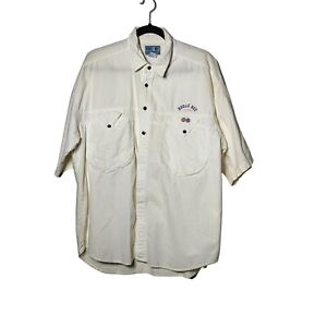Vintage Bugle Boy Men's Embroidered Button-Down Pocket White Shirt Size Large